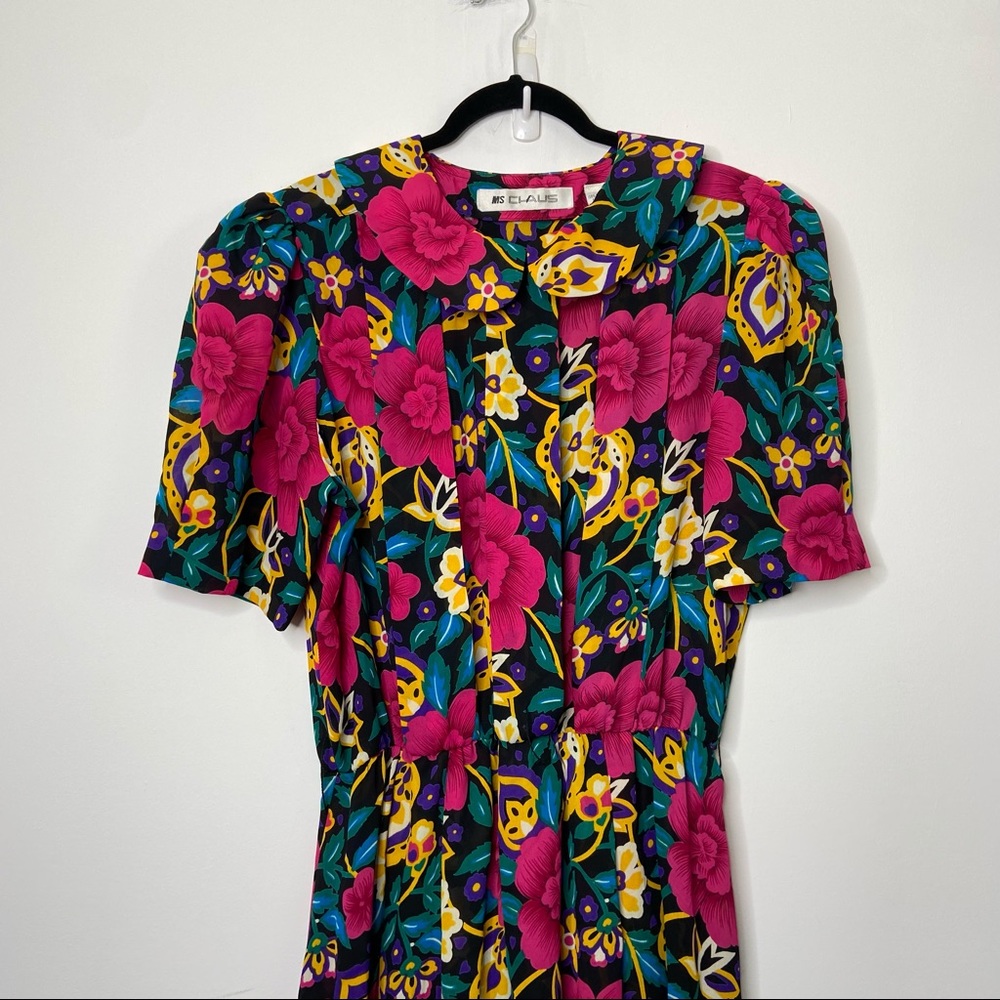 Ms CHAUS Dress Vintage Secretary Midi Floral Print Short Sleeve Pleated - Picture 4 of 13